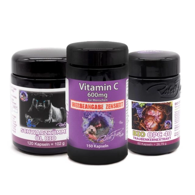 Allergie Paket Robert Franz Schwarzkümmelöl Bio, Bio OPC, Vitamin C 600